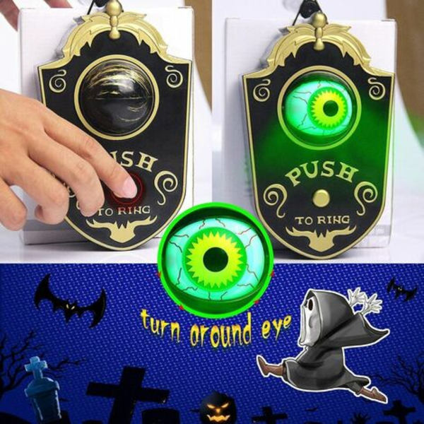 One-Eye Light Up animoitu ovikello pelottavilla äänillä, lasten tapahtuma, Halloween-juhlat (musta)