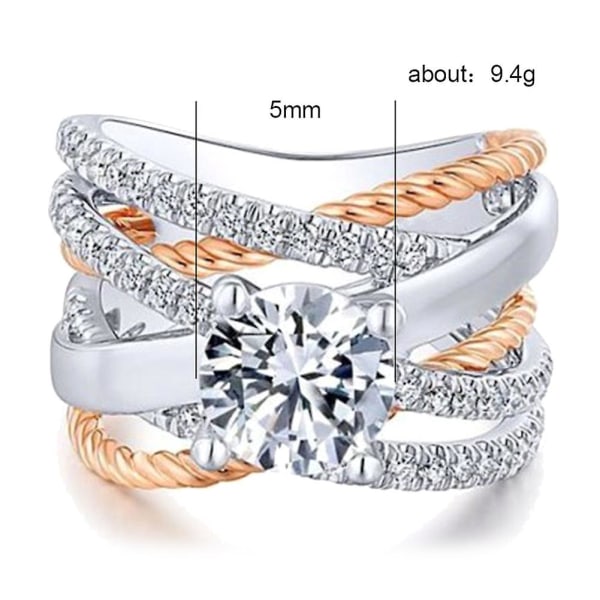 Mode Kvinnor Cross Dual Color Rhinestone Ring Förlovning Bröllop Smycken Gift US 10