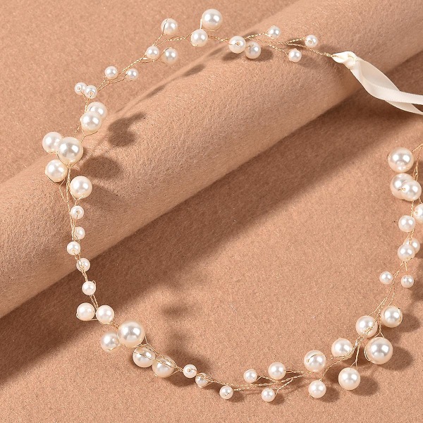 Bröllopshuvudstycke med spetsband Pearl Design håraccessoarer för kvinnor flickor Gold Single Layer