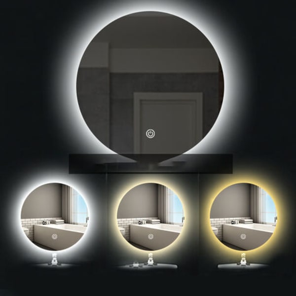 Runt led spegelljus LED sminkspegel med peksensor, trefärgat ljus, 40x40 cm