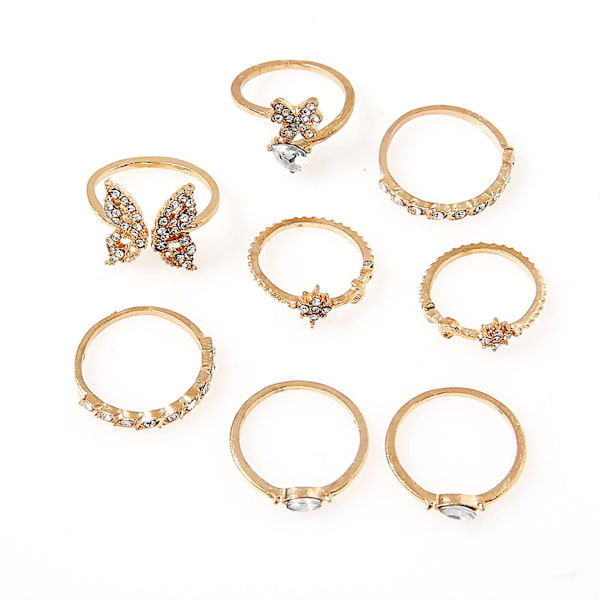 8 stk Knuckle Ringe Sommerfugl Blomst Rhinestone Kvinder Udsøgte Animal Element Ringe Smykker Tilbehør