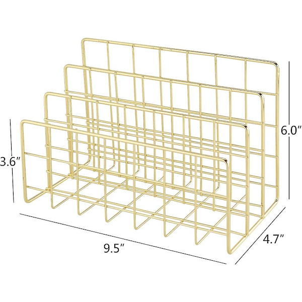 Desktop Mail Organizer, 3-fack Metal Wire Mail Sorter Gold
