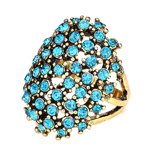 Luksus Oval Farverig Rhinestone Indlagt Kvinder Finger Ring Party Smykker Gave Blue US 7