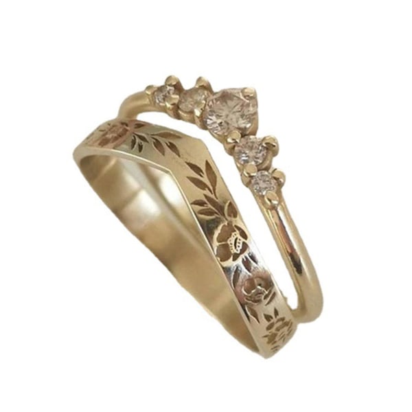 1 par Finger Circlet Enfärgad Romantisk V-form Girlang Form Matchande Dam Circlet Set Bröllopspresent Golden US 8