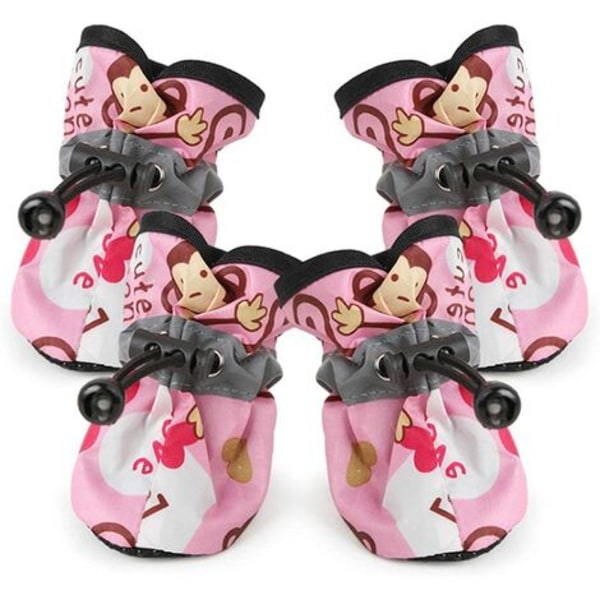Hundstövlar 4st Tjocka djur Hundskor Monkey Mönster Halkfri Vattentät Regn Snow Boots Skor Till Valpar Hundstrumpor Boo