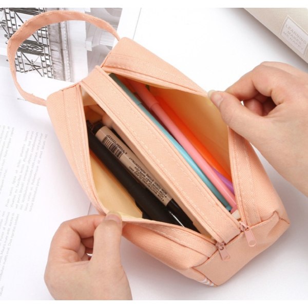 Case med stor kapacitet, case i Oxford-tyg med dubbla lager, bärbar väska för inlärning av brevpapper med dragkedja för grundskoleelever (rosa),