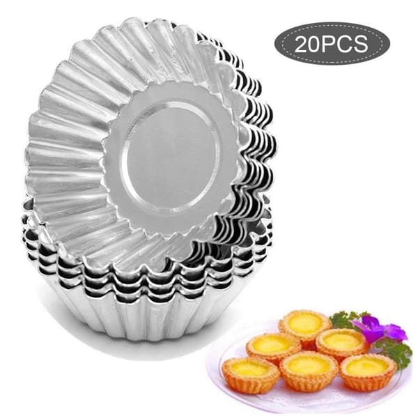 20 stk. Mini Æggetærteforme i Aluminium Non-Stick Cupcake Muffin Bageforme Genanvendelige Køkkenbageværktøjer