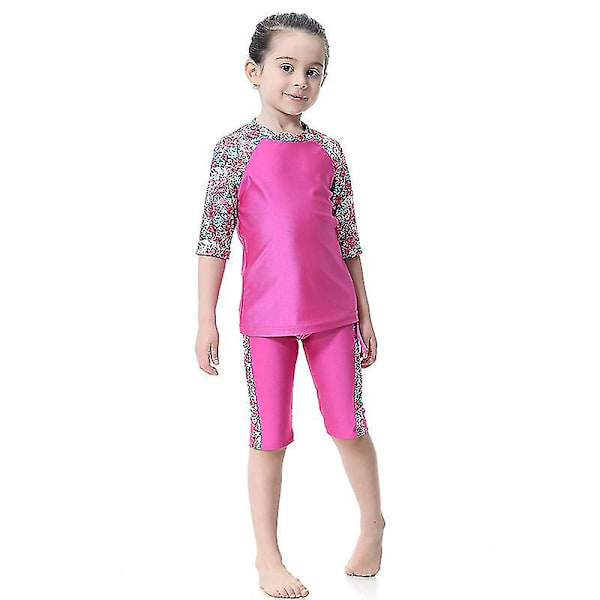 barn Flickor Islamiska Muslimska Badkläder Modest Burkini Arab Baddräkt Strandkläder Rose Red 5-6 Years