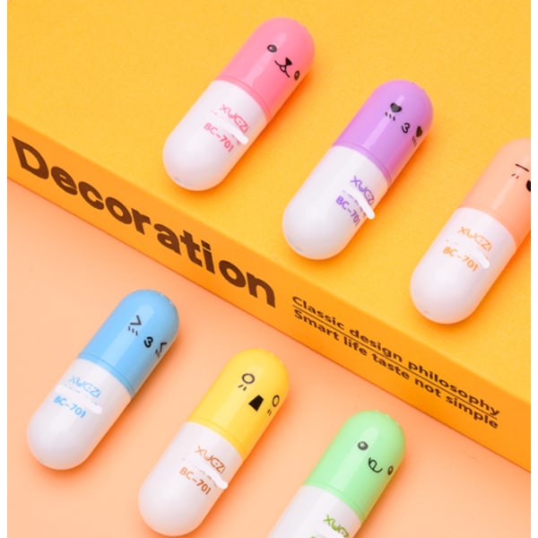 2 kpl Creative Cartoon Highlighter 6 Color Set Pill Shape Color Marker Mini Highlighter (701-6 Pills),