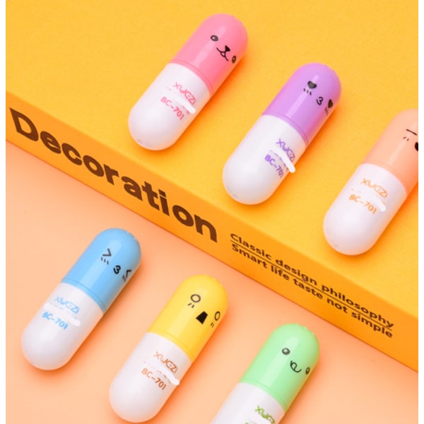 2 stk Creative Cartoon Highlighter 6 Farve Sæt Pill Shape Farve Marker Mini Highlighter (701-6 Pills),