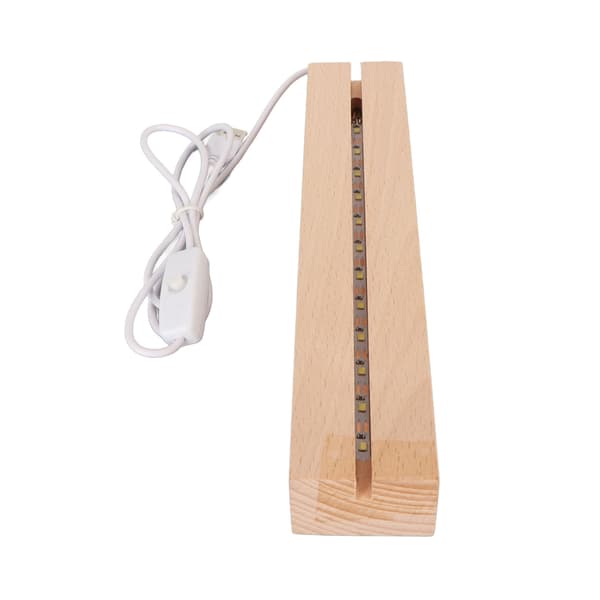 Rektangulär LED-ljusstativ Varmt Ljus USB-gränssnitt Träkonst Ljusdisplaybas för Kristall Akryl 24cm 9.45in