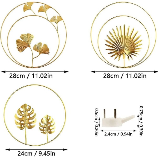 3 kpl koristeellisia rautaseinäveistoksia, 3D-metallilehtiä rautahiuspuunlehtiä, seinäkämmenkoristeita, metalliseinäkoristeita kodin hotellien sisustamiseen