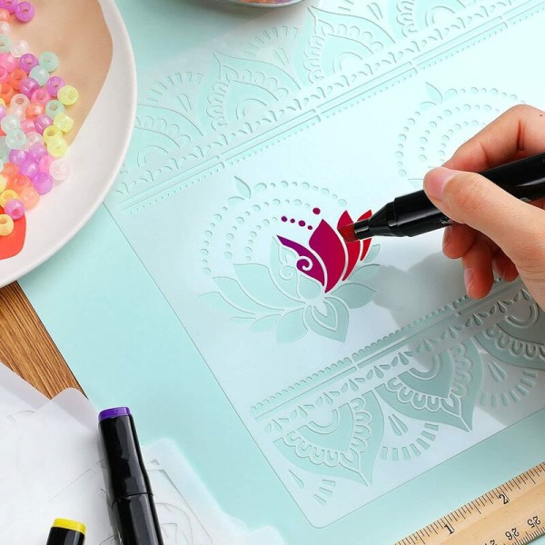 12 stycken Stor Mandala Stencil Återanvändbara Mandala Målarmallar 8,3 x 11,7 tum Blommönster Stencil Mandala Drawin