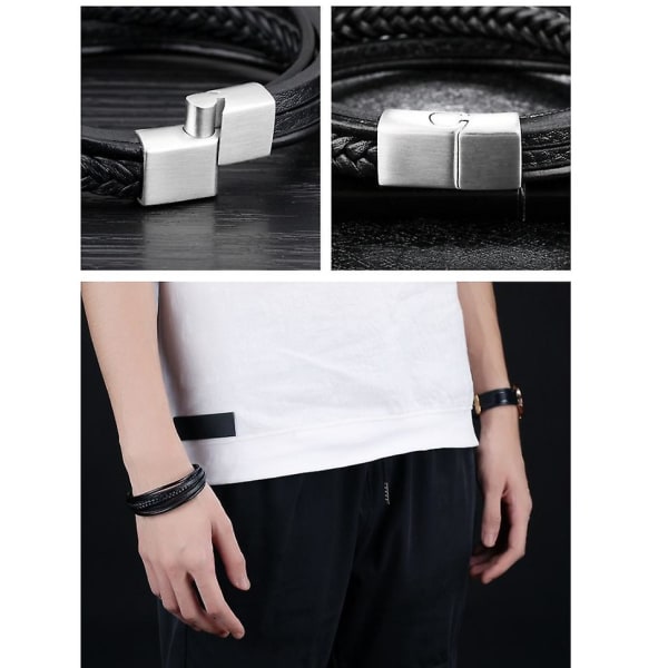 Vävt läderarmband för män i flera lager