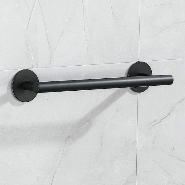 Mat sort 30 cm håndklædeholder kompatibel med badeværelse med toiletpapir dåse og krog, selvklæbende badeværelsestilbehør uden boring, 3 rum