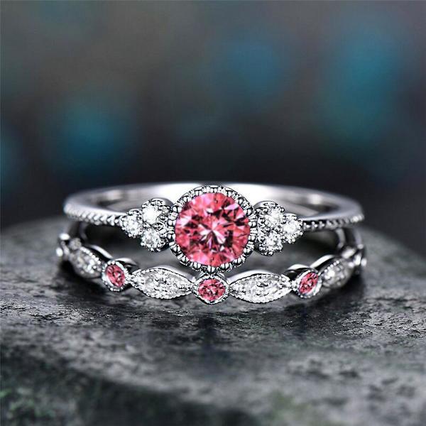 2st/ set Kvinnor Cubic Zirconia Inlagd Stapelbar Fingerring Bröllop Smycken Present Lake Blue US 10