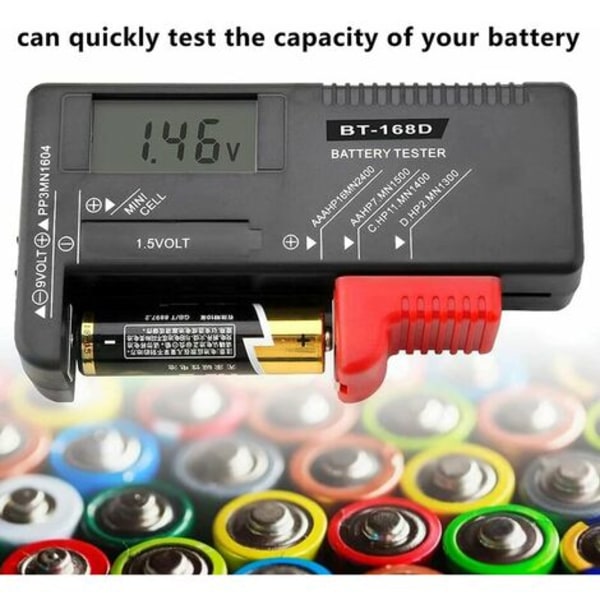 Digital batteritester, Universal batteritester, batteritester, til AA, AAA, C, D, PP3, 9V, 1,5V, knapbatterier - W