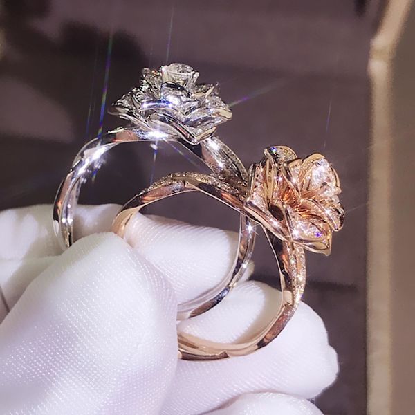 Kvinnor Ring Rose Rhinestones Smycken Lätt mode Utseende Finger Ring För Bröllop Silver US 11