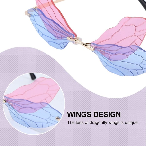 Glas Dragonfly Wings Kamouflage-dräkt Roliga glasögon (övre lila & nedre blå)