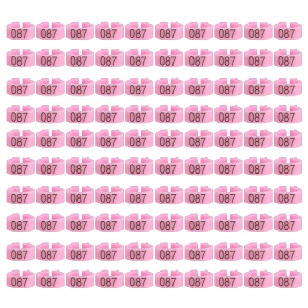 100 stk. 8 mm nummererte rosa plast duefotringer 001-100