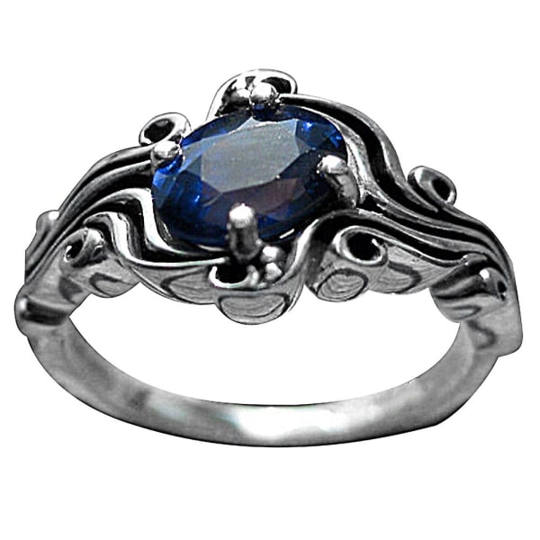Vintage forlovelse bryllup smykker brude faux smaragd indlagt finger ring gave Blue US 10