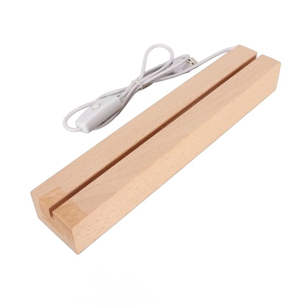 Rektangulær LED Lys Display Stand Varmt Lys USB Interface Træ Kunst Lys Display Base til Krystal Akryl 24cm 9.45in