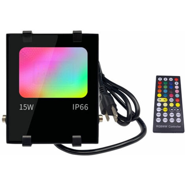 RGBW udendørs LED projektør 15W smartphone styret, smart RGB fuld farve LED spotlight, IP66 vandtæt, 20 tilstande 16
