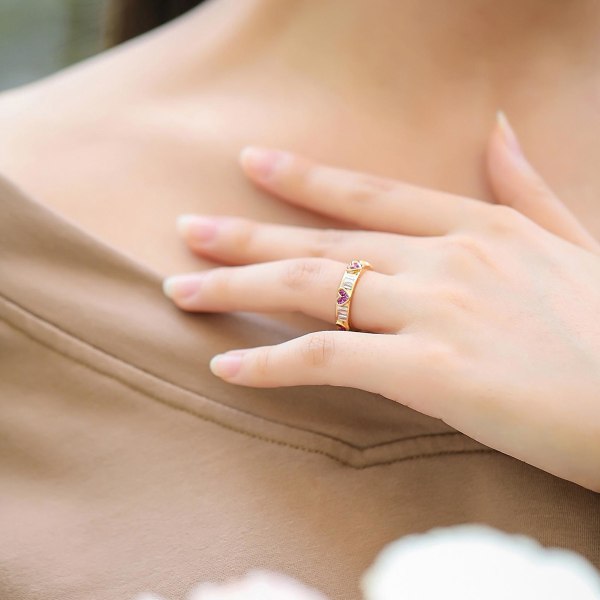 Kvinnor Ring Persika Hjärta Strass Smycken Ihåliga Cubic Zirconia Finger Ring Födelsedagspresent US 9