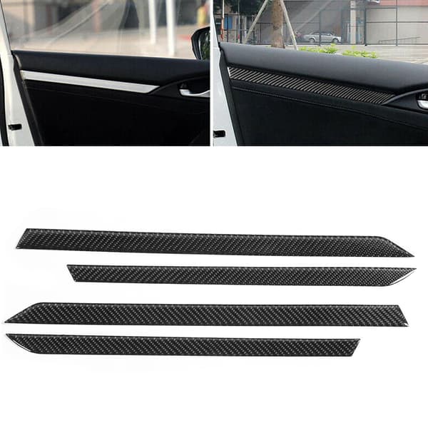 4 stk/sæt Kulfiberstil indvendig dørpanel Stripe Trim Bilinteriørbeskyttelse Eftermontering Passer til Honda Civic 10. 2016-2019