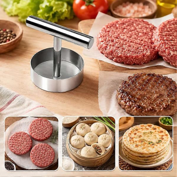 Burgerpresse i rustfrit stål, justerbar tykkelse til grillmadlavning 2pcs