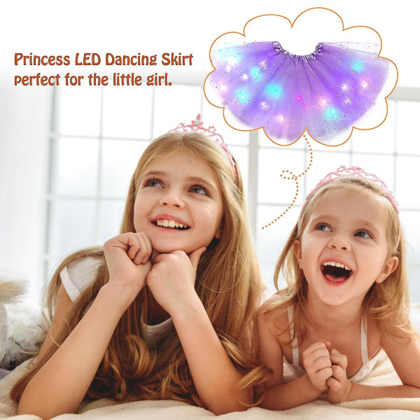 Led Glødende Lys Blomster Prinsesse Tutu Nederdele Piger Fairy Costume Light Up Nederdel black