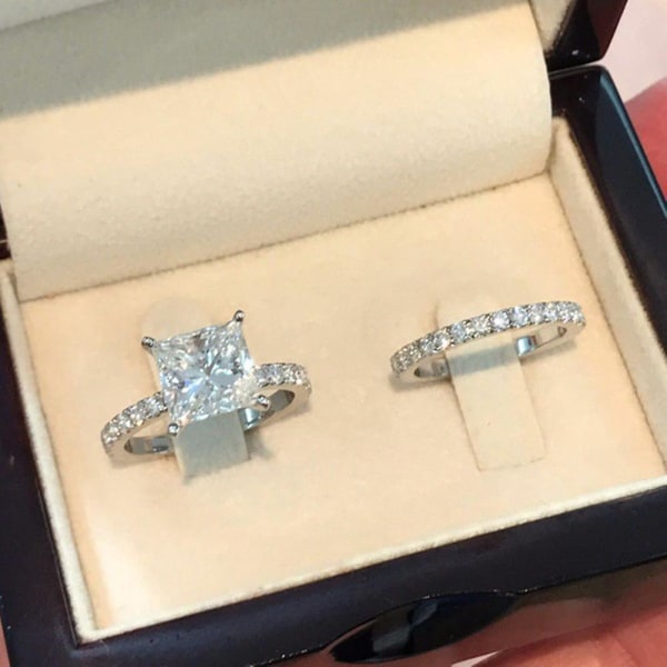 2 stk/sæt Firkantet Rhinestone stablering Bryllupsforlovelse Kvinder Finger smykker US 10