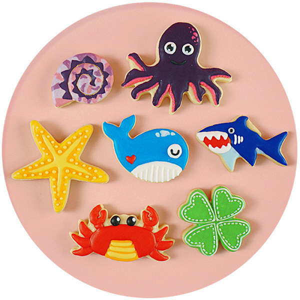 Whale Shark Cookie Cutting Die Set med 9 delar Rostfritt stål Pingvin Marine Animal Set Krabbaform Form ,