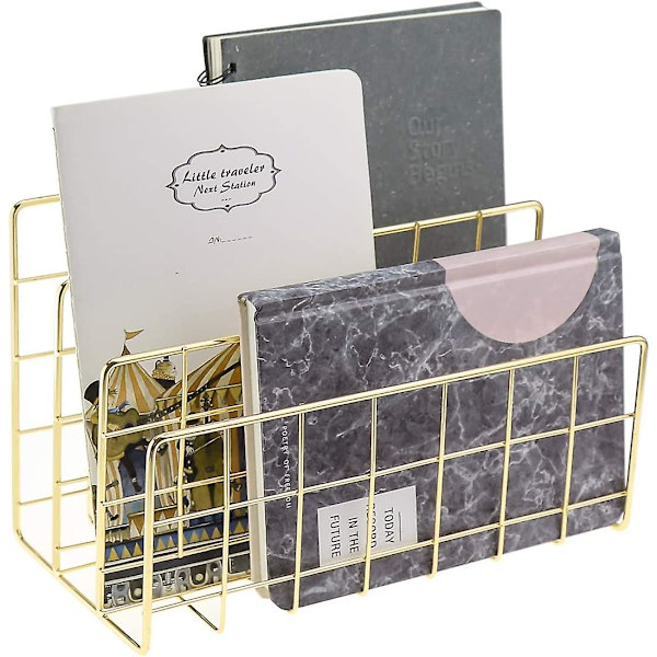 Desktop Mail Organizer, 3-fack Metal Wire Mail Sorter Gold