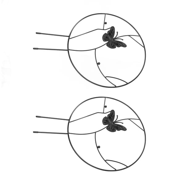 Blomma Växtstöd Järn Klätterställning för Hemträdgård Rund Ringdesign Svart 2-pack