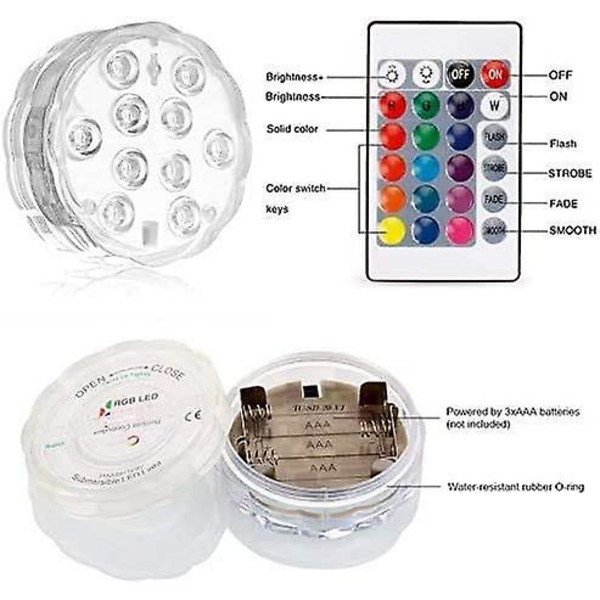 2-pack nedsänkbara led-poollampor för akvarium, badtunna, damm, pool, bas, vas, trädgård, bröllop, fest.