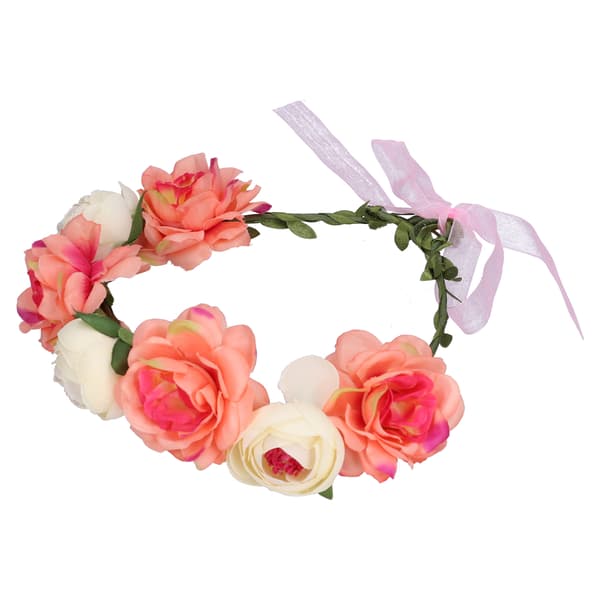 Justerbar Blomsterkrans Pannebånd Blomstrete Hodeplagg Kunstig Blomsterkrone Kvinner Korall Beige
