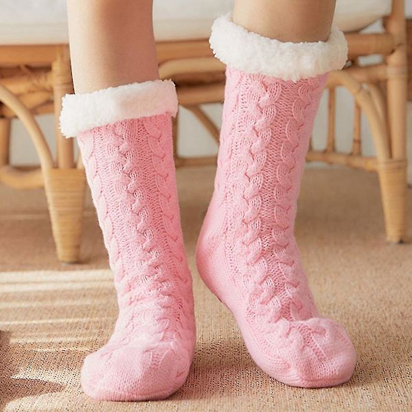 Vinterfleece, halkfria thermal golvstrumpor för kvinnor Pink
