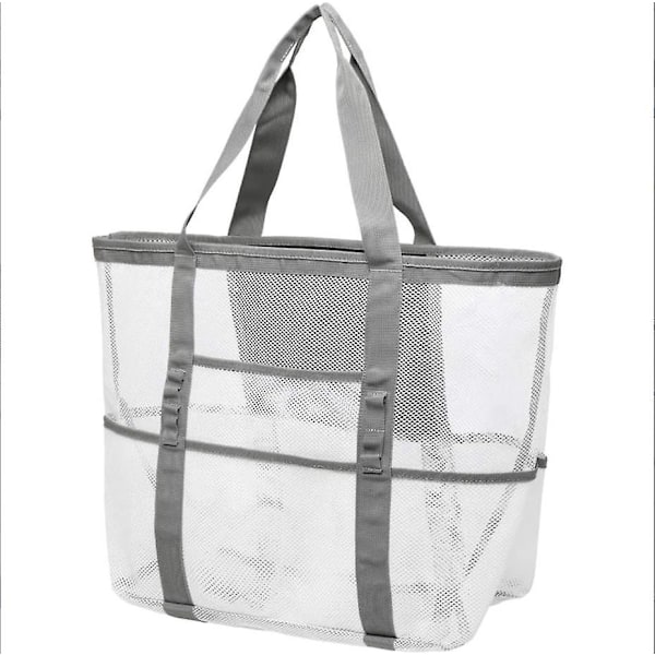 Mesh Tote Beach Bag, One Shoulder Badväska (Vit)