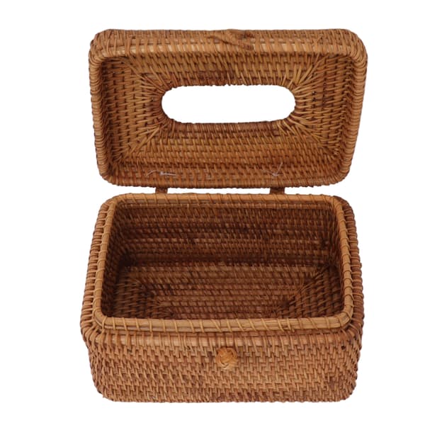 Rektangulær Rattan Tissue Box Holder Badeværelse Organizer Bordplade Soveværelse Stue Bil Kontor