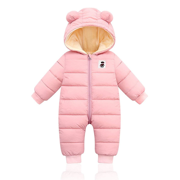 Jumpsuit med huva i dun bomull, rosa, 80 cm