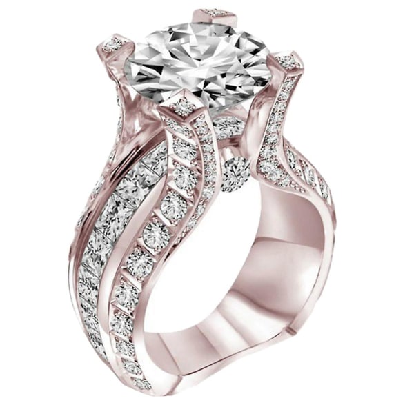 Luksus skinnende Cubic Zirconia Rhinestone indlagt Ring Brude bryllup smykker gave US 7