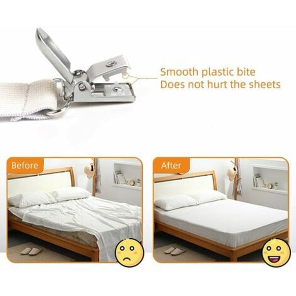 Elastisk lagnetstrammer, justerbar fastgørelsesclips til sengetøj, sofa, strygebetræk (hvid, 4-pack, udvidet sektion)