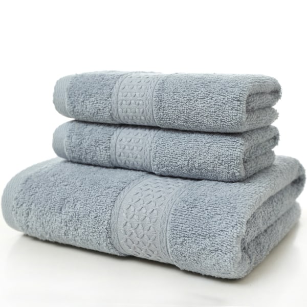 3-delt sæt, håndklædesæt (lysegrå, 1 badehåndklæde + 2 håndklæder)