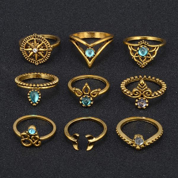 9 stk Knuckle Ringe Stilfuld Attraktiv Multi-style Havfruehale Midi Finger Knuckle Stableringe Sæt til Club Party Banket Antique Silver