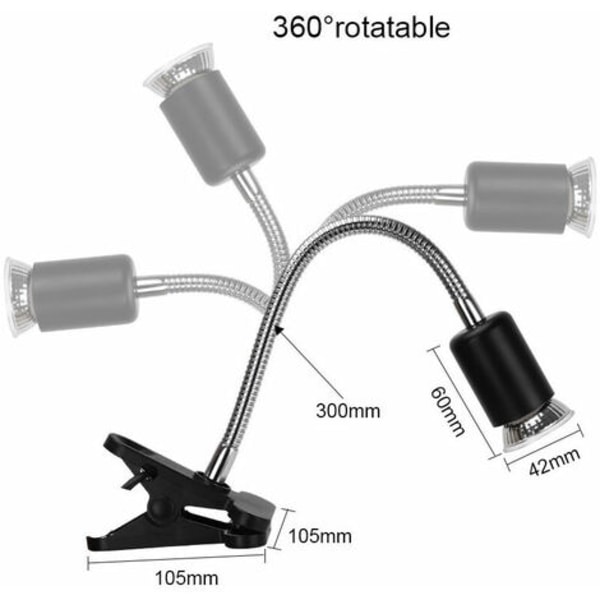 Tortoise-lämpölamppu, 1 x 50 W UVA UVB-polttimot, infrapunaterraariolämpölampun kiinnityslamppu 30 cm:n hanhenkaulalampun pidikkeellä R:lle