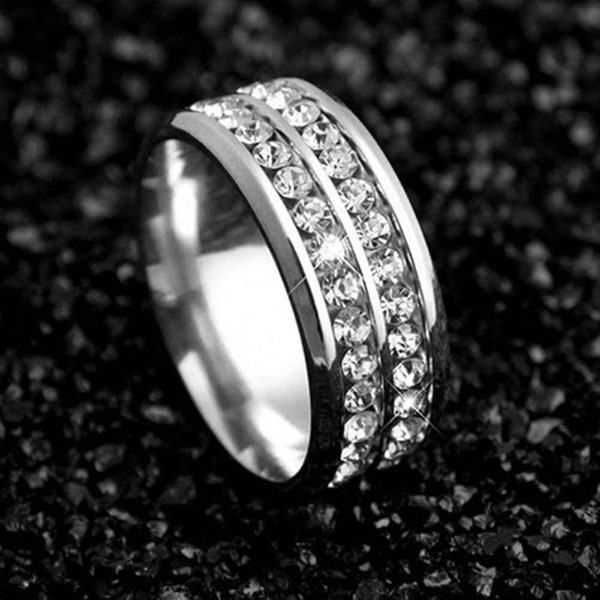 Ring Bred-bredde Fadeless Titanium Stål Dobbelt Rhinestone Unisex smykker til bryllupsfest Golden US 11