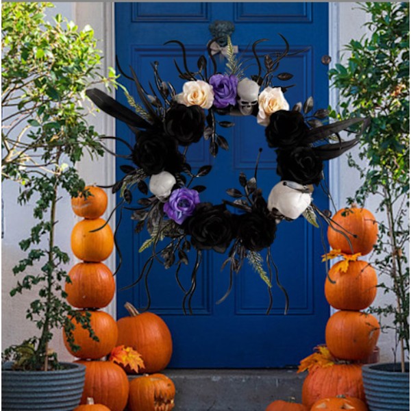 Simulaatio Musta höyhen Ruususeppele Halloween-koristeet Juhlajärjestelyt Luuranko Rottinkinen ympyrä seinäripustin