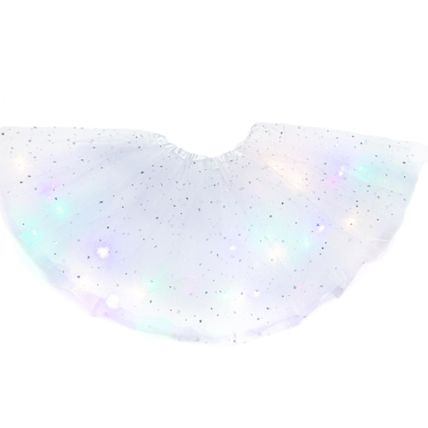 Led Glödande Ljus Blomma Prinsessan Tutu Kjolar Flickor Fairy Costume Light Up Kjol white