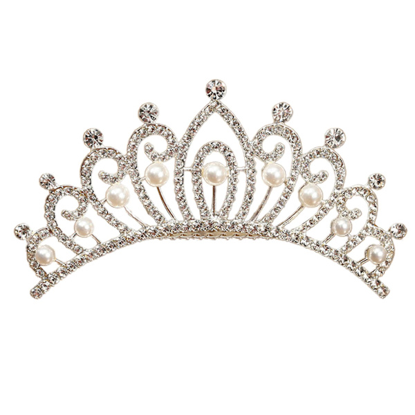 Indsæt Kam Legering Indlagt Perle Krone Hår Smykker Rhinestone Dame Tiara Style Three